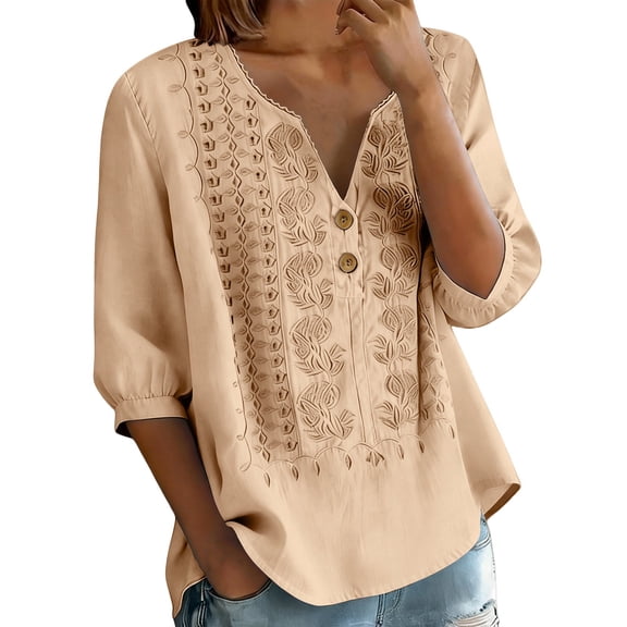 MSJUHEG Linen Blouses for Women Boho Tops Summer Oversized Casual Sweater Gauze Tops for Women Bright Colored Tops for Women Cotton Blouses for Women Peasant Blouse Basic Top Blouses Beige L