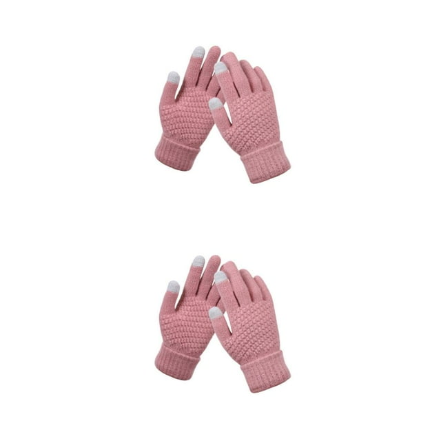 ZLight Winter Gloves Hands Warmer Covers Solid Color Simple Style Knitting Touch Screen Girls Glove Fashion Clothes Accessory Pink 2Set
