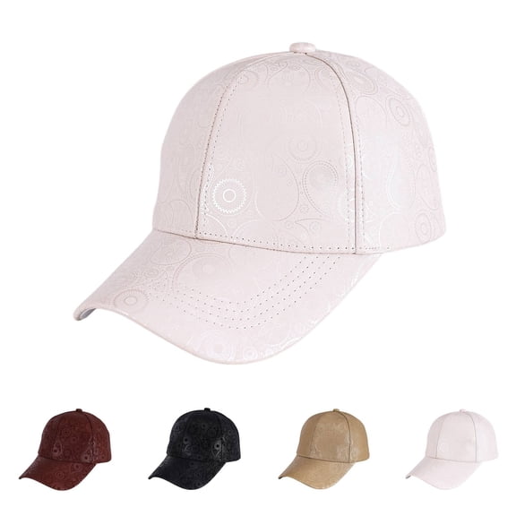 Paisley Embossed PU Leather Baseball Cap ZDNIXIAN Vintage Floral Curved Brim Casual Sun Dad Hat, Adjustable Unisex Outdoor Visor Hat