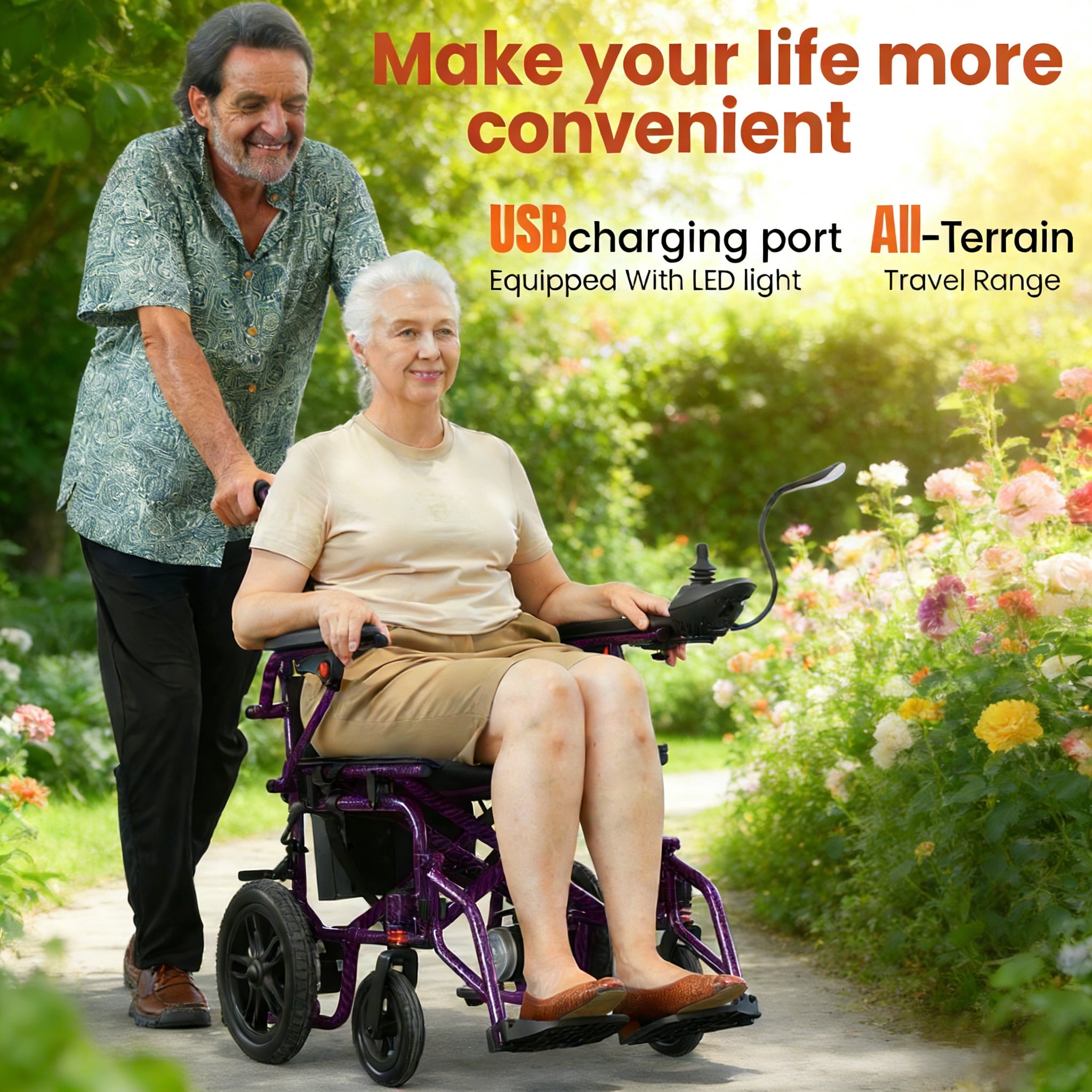 Upgrade 20+ Miles Range Electric Wheelchairs for Adults,Arshin Electric Wheelchair Lightweight Foldable with 360°Joystick,All Terrain Dual Motors Silent,USB Port,286+ lbs Capacity(Purple)