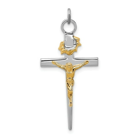 Sterling Silver & Gold-tone INRI Crucifix Cross Pendant
