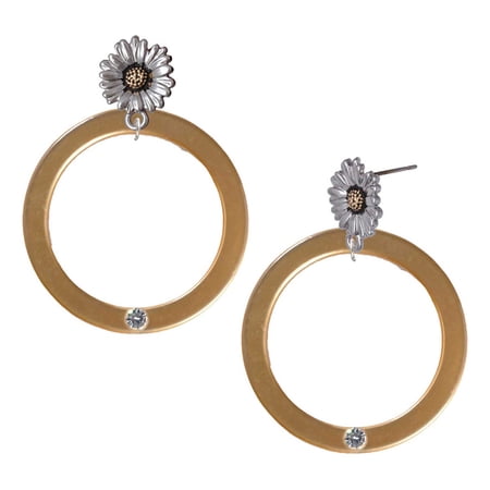 Delight Jewelry Acrylic Large Ring with 4mm Gold-tone Crystal – Two-tone Daisy Flower Post Earrings Delight Jewelry Acrylic Large Ring with 4mm Gold-tone Crystal – Two-tone Daisy Flower Post Earrings