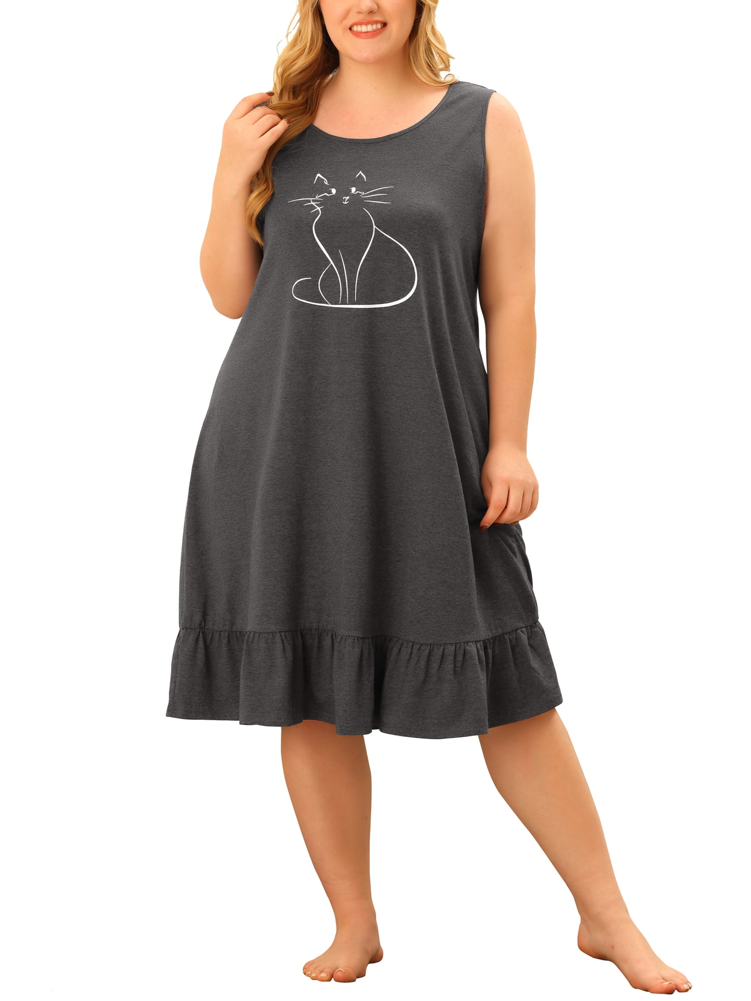 Unique Bargains Women's Plus Size Sleepdress Sleeveless Comfy Lovely Cat Nightdress