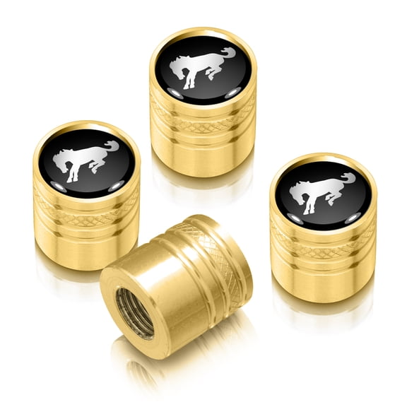 iPick Image for Ford Bronco in Black on Golden Aluminum Cylinder-Style Tire Valve Stem Caps, Official Licensed