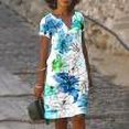 thumbnail image 1 of Robes d'Été Robe d'Été Femmes en Vrac Casual V-Cou Imprimé à Manches Courtes Robes Bleu Ciel L, 1 of 5
