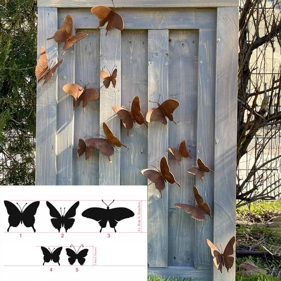 15 Pcs Rustic Metal Butterfly Outdoor Wall Art Decor Rusty Metal Garden Decor For Garden Fence Yard