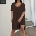 thumbnail image 2 of BLOCLOALO 2 Piece Lounge Set Short Sleeve Shirts Women's Casual Oversized Set with Square Collar Top Tight Shorts Set Blouse Tunic Tops Short Matching Sets Women Clothing Travel Outfits Brown 3Xl, 2 of 9