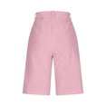 thumbnail image 4 of Cutuoiiu Women Fashion Solid Color High Waist Tie Waist Cotton Linen Shorts with Pleated Detail and Side Pockets Gift, 4 of 9