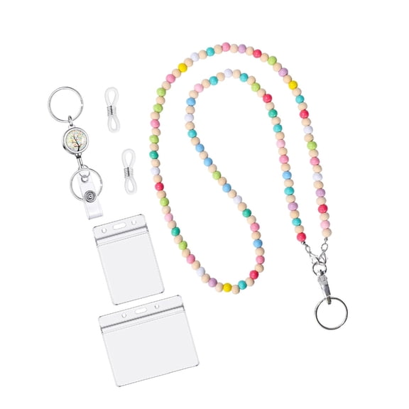 Clear Waterproof Card Holder and Beaded Lanyard Set Retractable ABS Badge Holder with Removable Neck Lanyard for Office