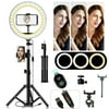 PVUEL 10" Desktop Selfie LED Ring Light With Tripod Phone Holder Dimmable for Makeup,Black