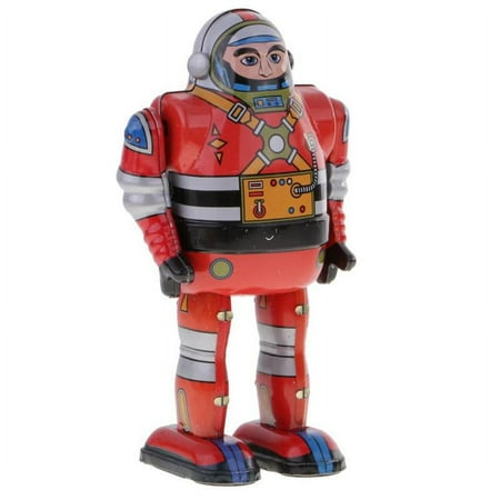 Vintage Wind Up Robot Astronaut w/ Key Clockwork Mechanical Walking Tin Toys
