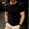 thumbnail image 2 of FRSASU Men's Muscle T-Shirt Bodybuilding Gym Tee Short Sleeve Button Casual Work Athletic Workout Tee Tops Black-A, 2 of 9