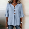 thumbnail image 2 of Ashirexll Tops for Women Trendy Fashion Casual Solid Color 3/4 Sleeve Button Blouses Shirt Top Pullover for Spring, 2 of 7