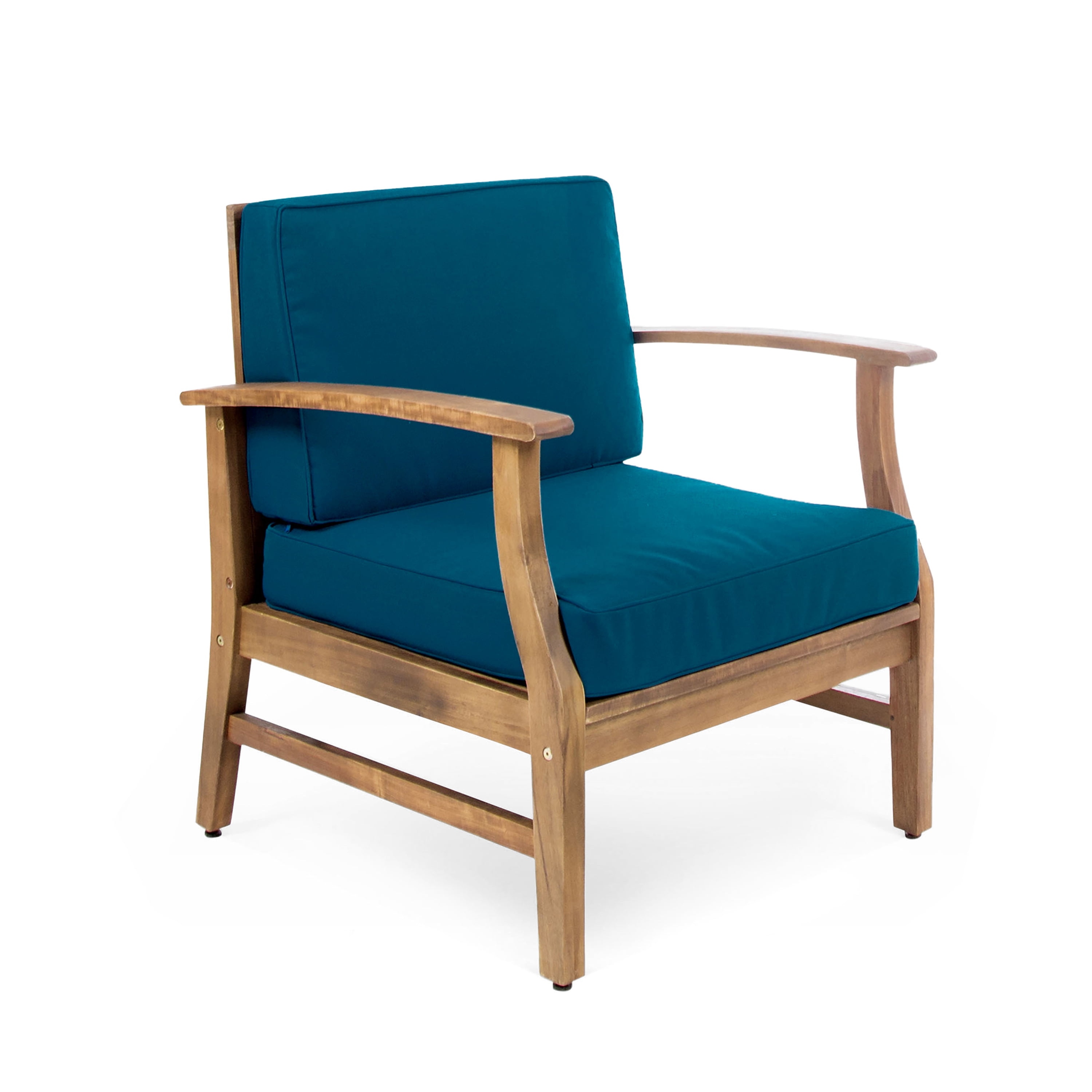 Outdoor Single Acacia Wood Club Chair, Comfort Leisure Seat for Patio Garden, Blue