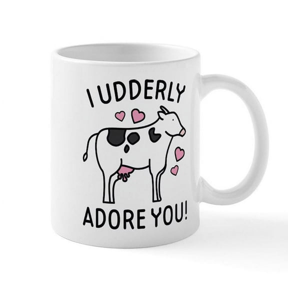 CafePress - I Udderly Adore You Mug - 11 oz Ceramic Mug - Novelty Coffee Tea Cup