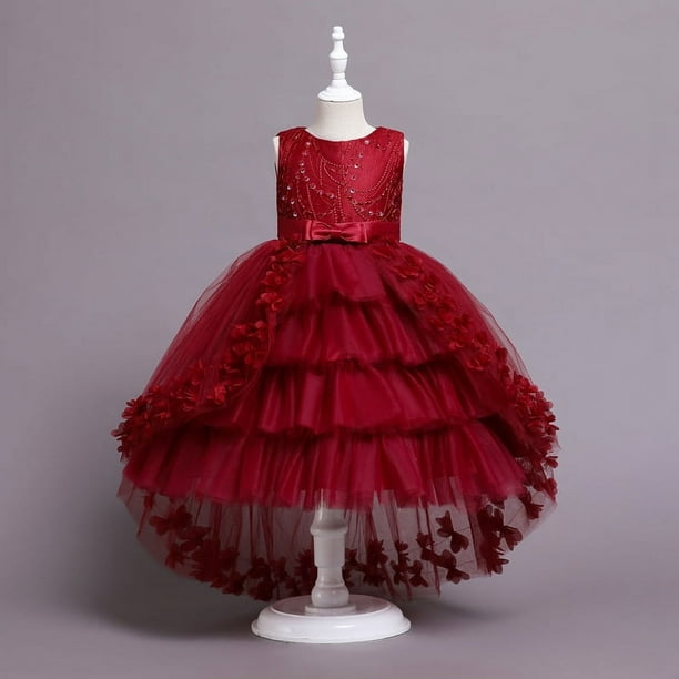 MQATZ Verano Arrastrando Los Niños Vestido De Fiesta Para De Encaje Vestidos De La Princesa Niñas Ropa Pequeña Dama De Honor Bola Boda T5399