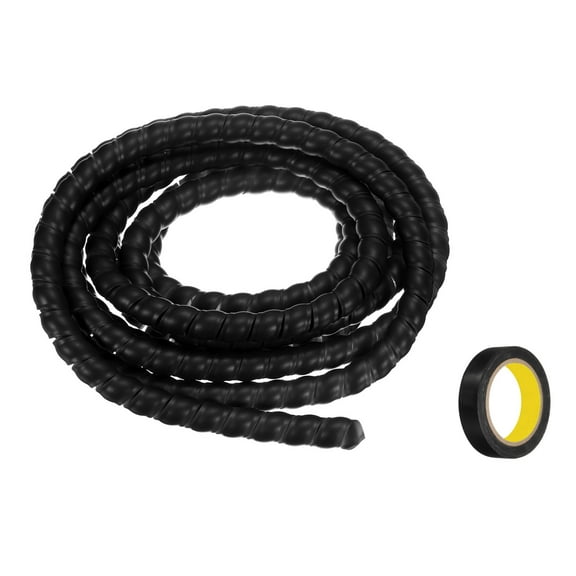 Spiral Cable Wrap 9.8ft 12mm Cable Management Sleeve PP Insulation Cord Organizer Computer Wire Black with Tape