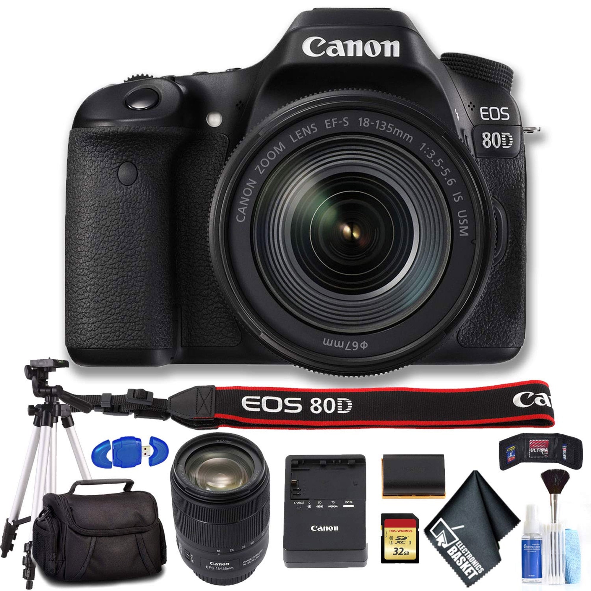 Canon EOS 80D DSLR Camera with 18-135mm Lens (Intl Model) Ultimate Bundle