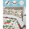thumbnail image 4 of Quilts Twin Size Bedding Set, Strawberry Lightweight Quilted Comforter, Fruits Green Palm Leaves Red Watercolor Soft Reversible Bedspread Coverlet with Pillow Covers for All Season, 68" x 86", 4 of 7