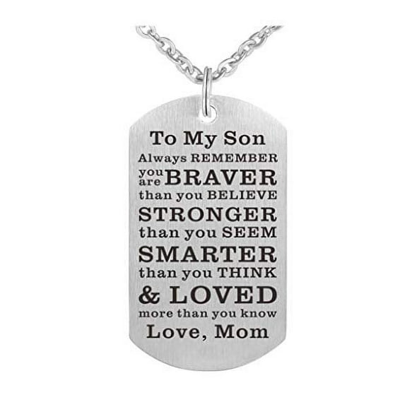 To My Son Engraved Necklace Gifts From Mom Dad Always Remember You Are Braver Than You Believe Graduation Birthday Christmas