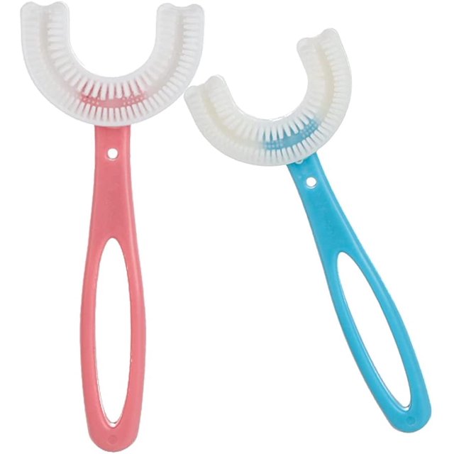 paquetes de cepillos de dientes para niños en forma de U, cepillo de dientes de entrenamiento manual suave para niños de 6 a 12 años (rosa + azul) Vhermosa XMWJ238