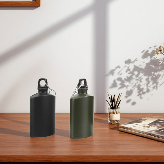 GOOHOCHY Portable Aluminum Alloy Water Bottle with Hook Lightweight Flat Canteen 500ml for Outdoor Hiking Camping Use