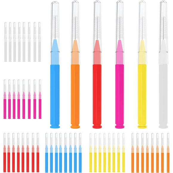 GHSDFBB 48Pcs Interdental Brush Slim Dental Brushes Between Teeth Flossing Brushes Oral Dental Hygiene Brush Dental Floss Brush Gum Floss Pick Dental Toothpicks Flosser Stick Braces Brush To