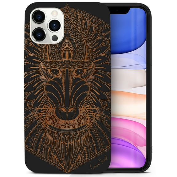 Case Yard Wooden Case for iPhone-11-Pro-Max Soft TPU Silicone cover Slim Fit Shockproof Wood Protective Phone Cover for Girls Boys Men and Women Supports Wireless Charging Baboon Monkey Design