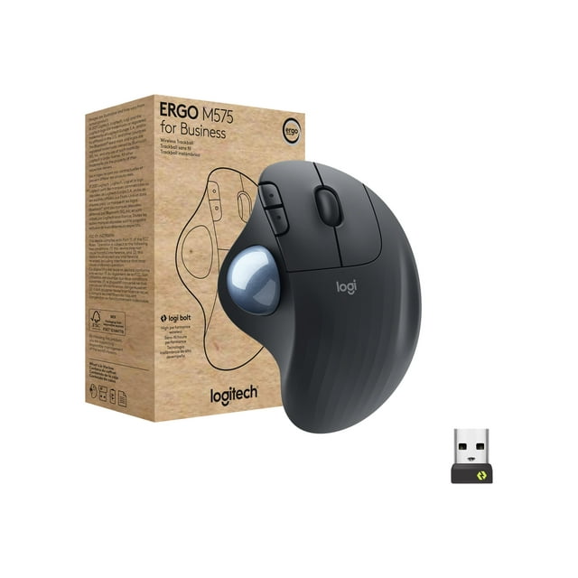 Logitech Ergo Series Ergo M575 for Business - Boule de Suivi - Optique - 5 Boutons - Sans Fil - Bluetooth 5.0 LE, 2,4 GHz - Récepteur USB Logitech Logi Bolt - graphite