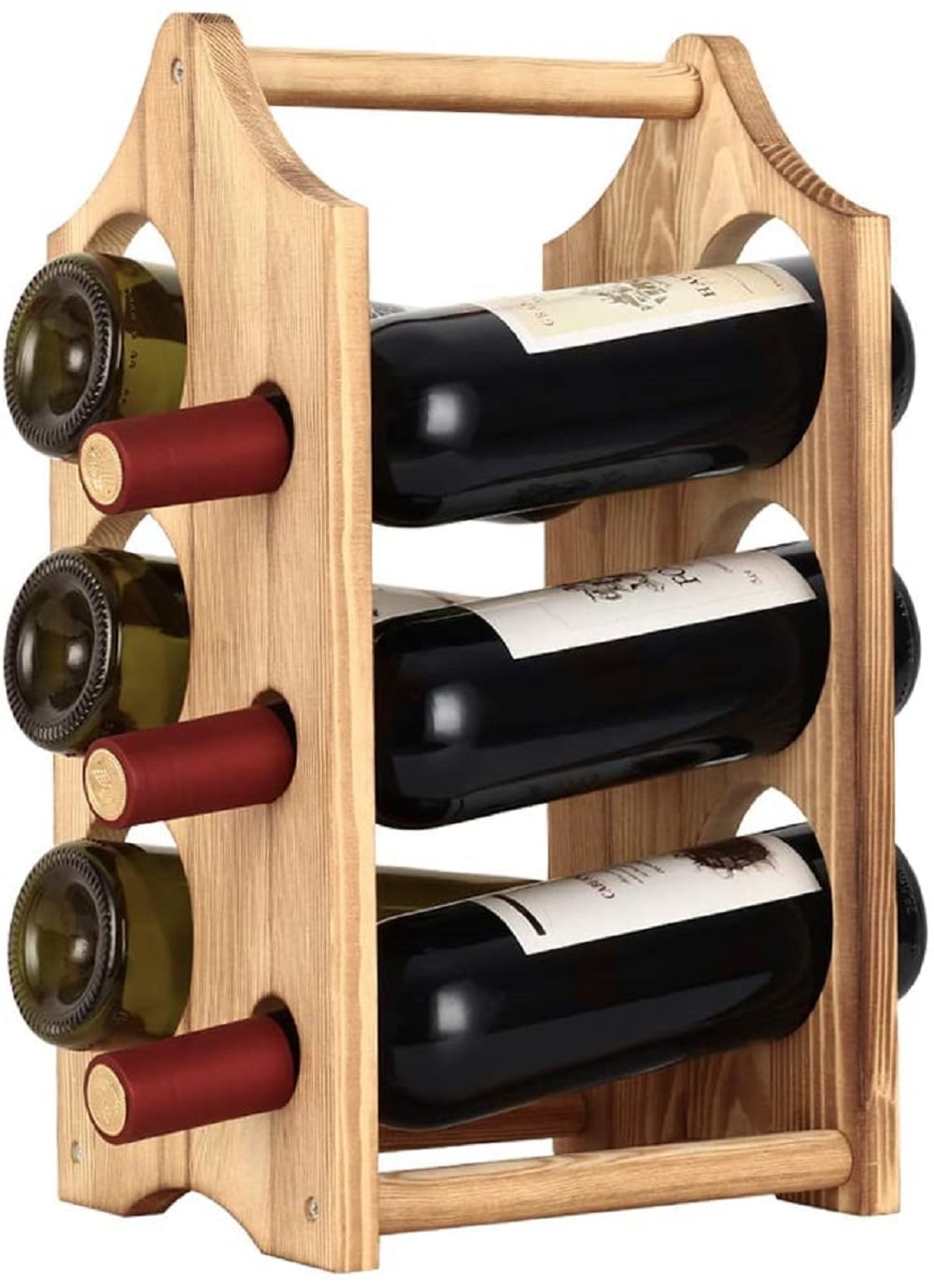 6 Bottles Countertop Wine Racks Storage Rustic Wood Wine Bottle Holder 