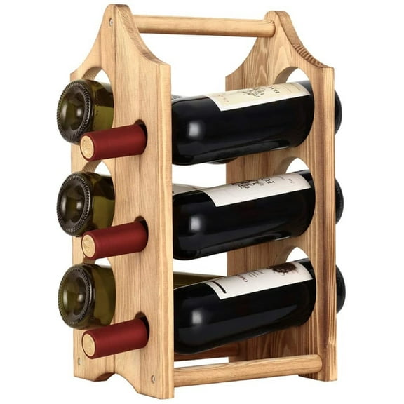 6 Bottle Rustic Wood Wine Bottle Holder Countertop Wine Rack