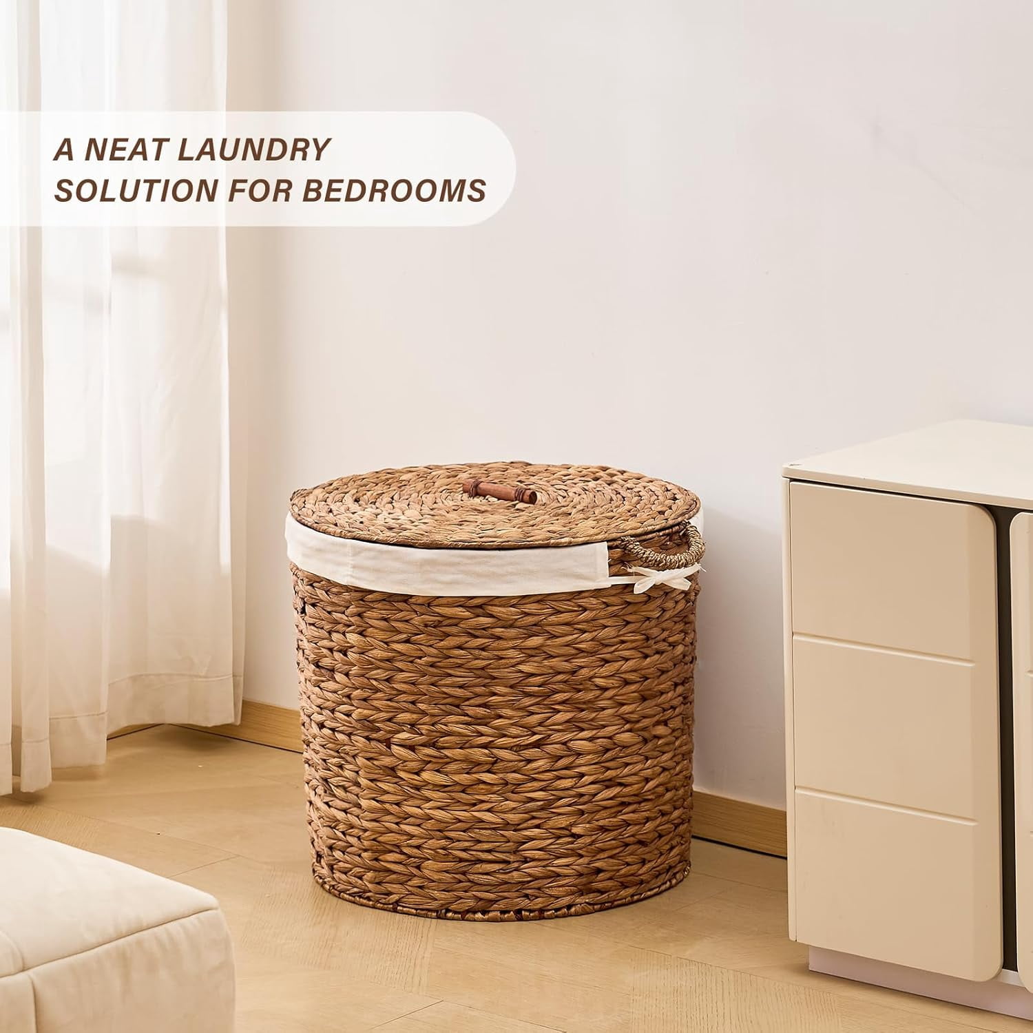 Casa Pura Furniture Handwoven Laundry Hamper with Lid, Storage Basket for Bathroom, Laundry Room & Bedroom, Espresso, Large