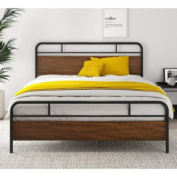 Sha Cerlin Queen Size Metal Platform, Platform Bed Frame Queen White Wood Headboard And Footboard With Storage