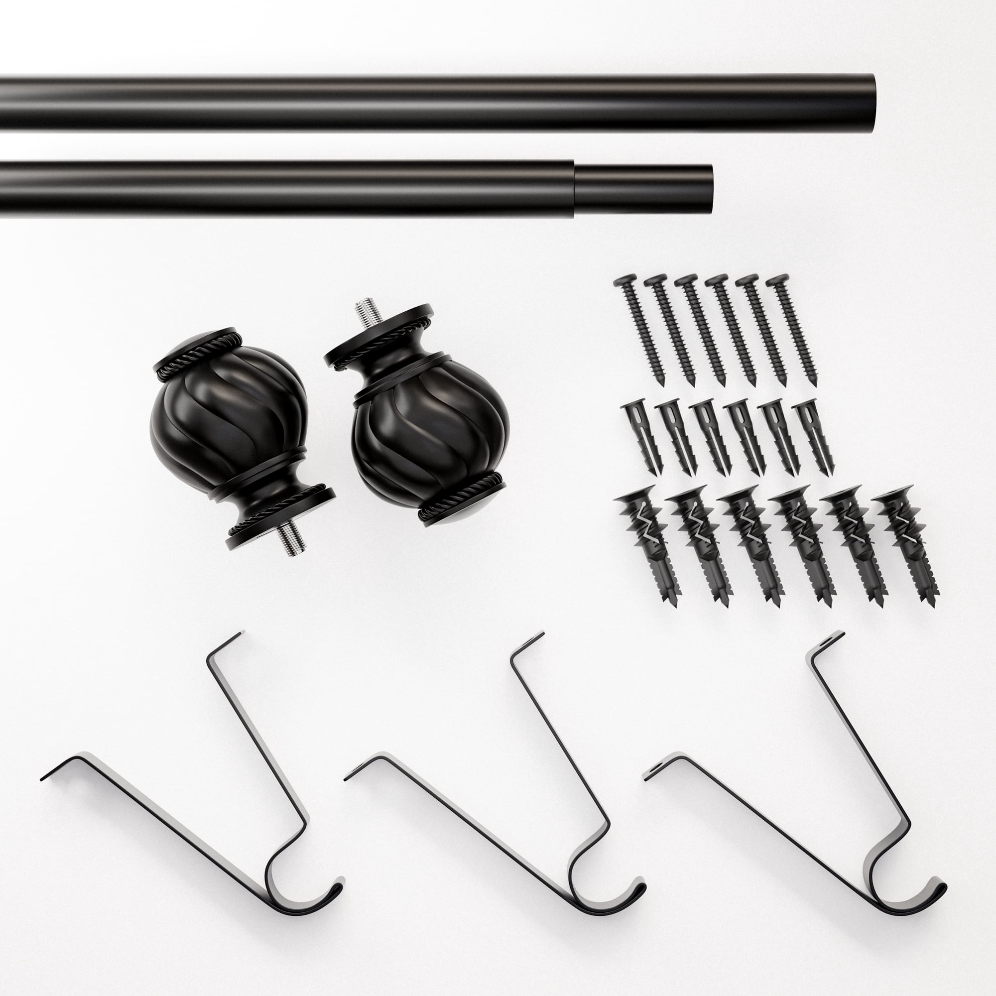 Mainstays 3/4 in Black Knob Adjustable Single Curtain Rod Set, 30-84 in