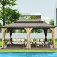 thumbnail image 6 of Domi 12x20 ft Wood Gazebo, Cedar Wood Frame Hardtop Gazebo with Galvanized Steel Double Roof, Outdoor Gazebo with Netting and Curtains, Patio Gazebo Pergola Pavilion for Patio, Backyard, Deck, Lawns, 6 of 8