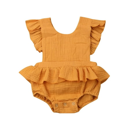 

Pudcoco Baby Girls Ruffle Bodysuit Sleeveless Summer Solid Backless Jumpsuits