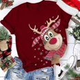 thumbnail image 4 of Camiseta holgada de manga corta con cuello redondo y estampado navideño informal a la moda para mujer Pompotops hfajkhk124499, 4 of 5