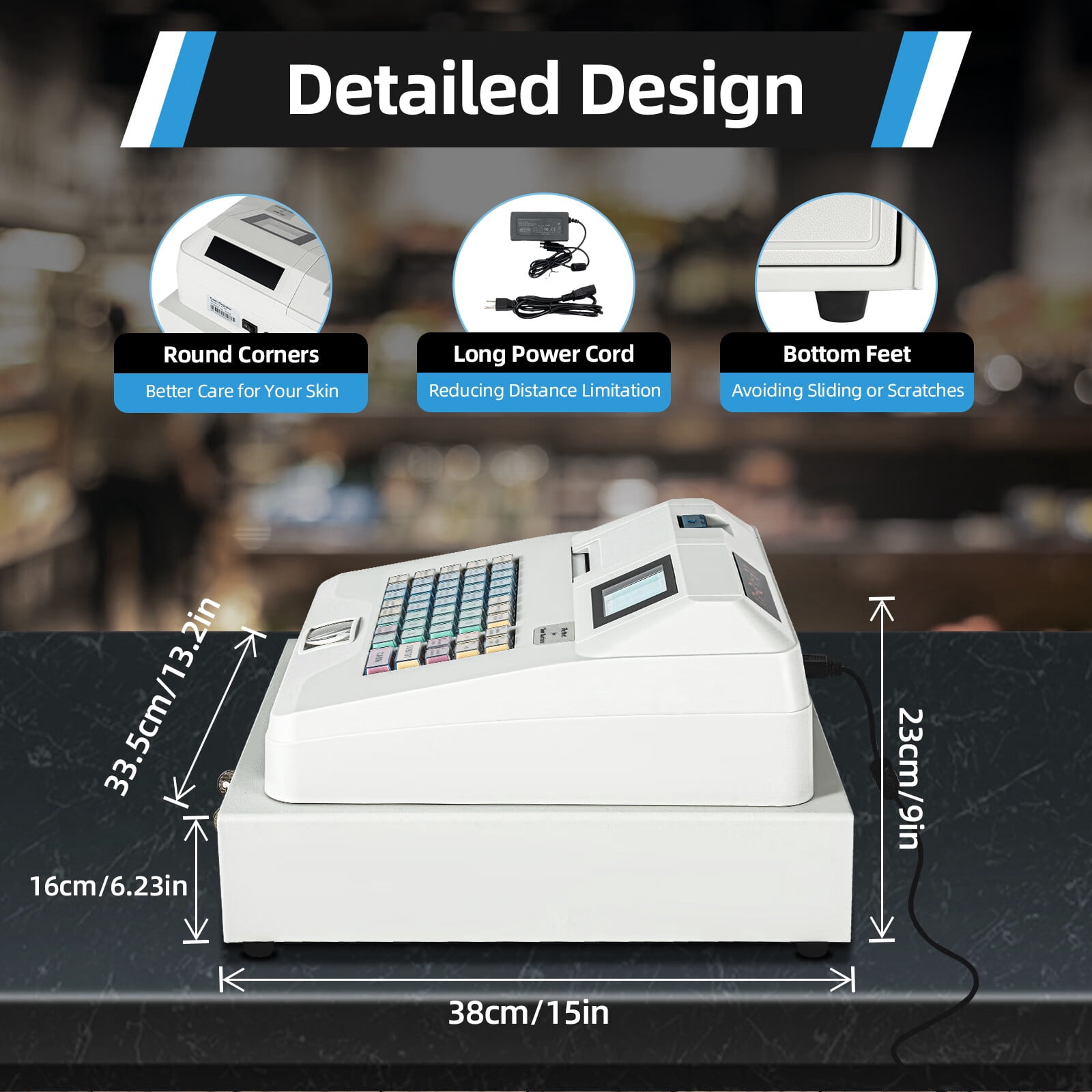 Aiqidi Electronic Cash Register POS Syetem 48 Keys 8 Digital LCD Display Casher with Flat Keyboard and Drawer Box for Retail Restaurant Shop 110V