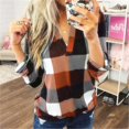 thumbnail image 2 of LISTHA Plaid Shirt Womens Fashion V Neck Cotton Cuffed Tops Dressy Long Sleeve Blouses Casual Work Tops Saffron 2L, 2 of 6