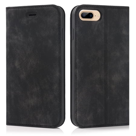 Dteck Wallet Phone Case for iPhone 8 Plus, iPhone 7 Plus RFID Blocking Credit Card Holder Kickstand Folio Flip Cover with Magnetic Closure, Black