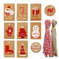 thumbnail image 1 of QUETO 100 Pieces Christmas Kraft Paper Gift Tags Hang Labels with Red and Black Plaid Snowflake Christmas Tree Elk Patterns and 9.8inch Twine Rope for Christmas, 1 of 5