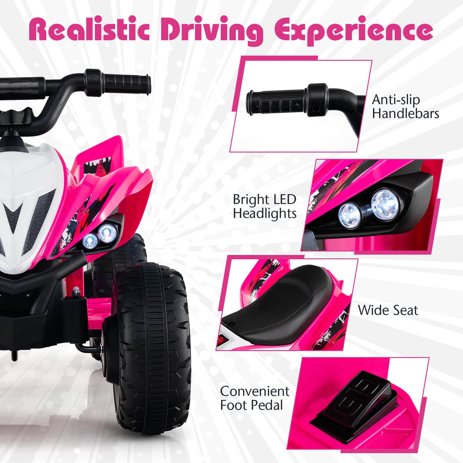 Infans 12V Quad 4 Wheeler Ride on Toy with Music, Light, USB Port, Wireless Connection