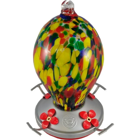 Grateful Gnome, Speckled Egg Blown Glass Hummingbird Feeder