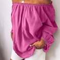 thumbnail image 2 of Pompotops Women Casual Solid Stringy Long Sleeved Off The Shoulder Tops Clearance, 2 of 6
