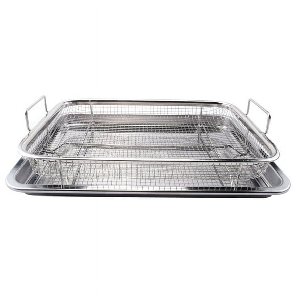 Air Fryer Basket for Oven,Stainless Steel Crisper Tray and Pan, Deluxe Fry in Your Oven, 2-Piece Set, the Grill