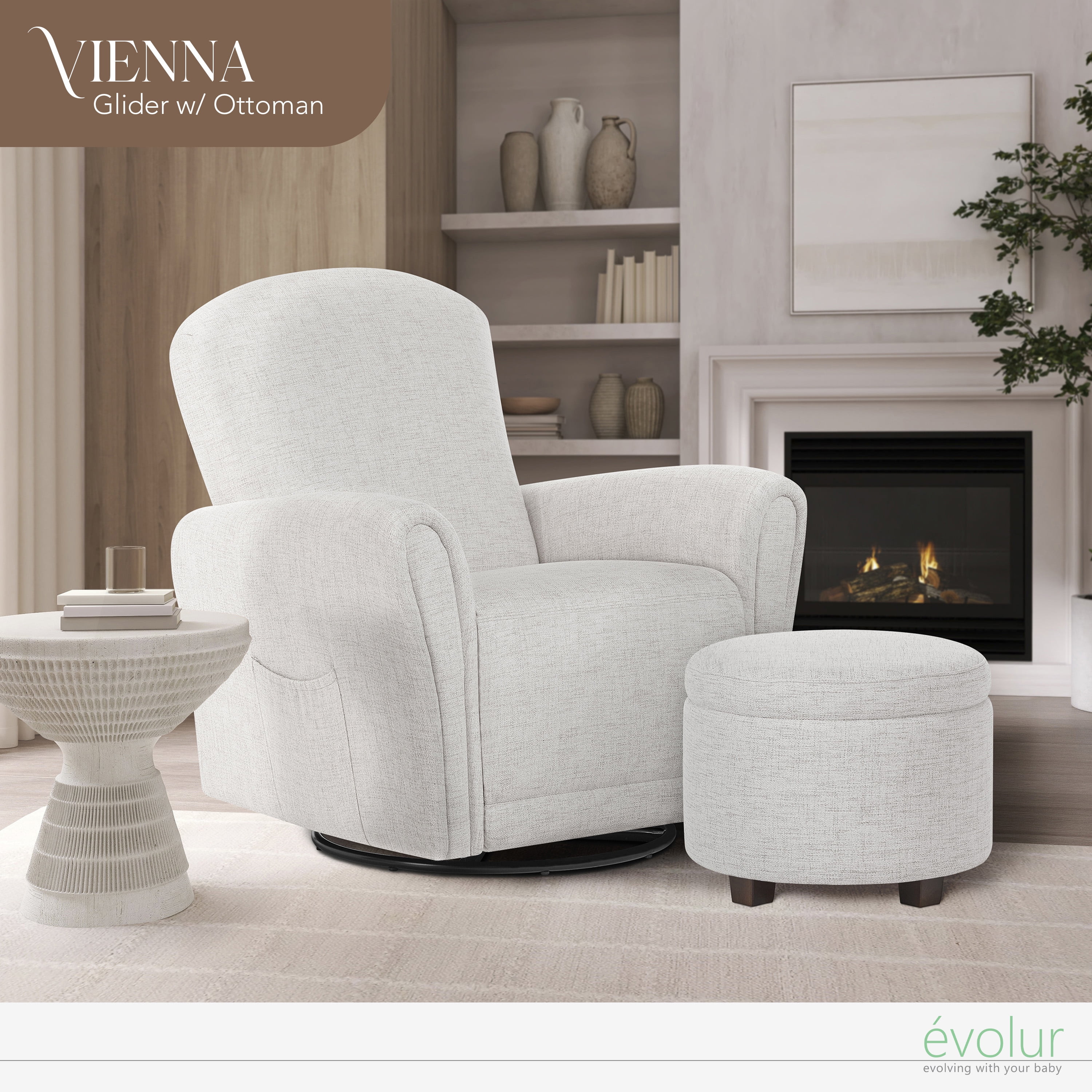 Evolur Vienna Swivel Glider with Ottoman Fog Walmart