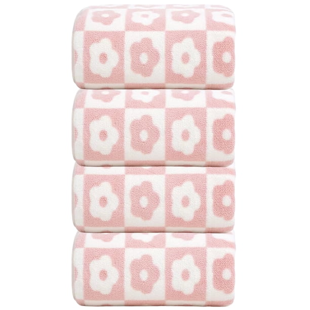 Juego de 4 toallas de algodón para el rostro, toallas de baño con estampado floral a cuadros para uso diario, 35 x 75 cm