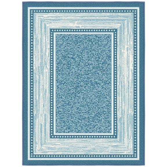 Ottomanson Border Indoor Doormat 2'3" x 3' - Non Slip Low Pile Area Rug for Entryway, Blue