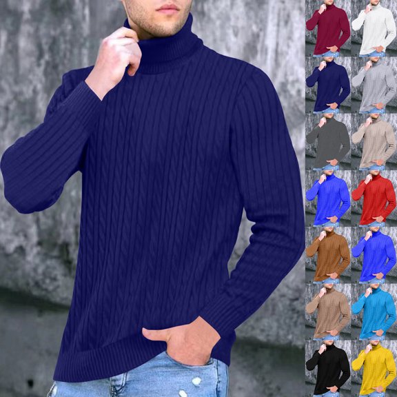 Men's Solid Color Turtleneck Sweater Textured Knit Pullover for Casual Fashion and Winter Warmth, Ideal for Office Wear and Christmas Holiday Gifts,Army Green,2XL