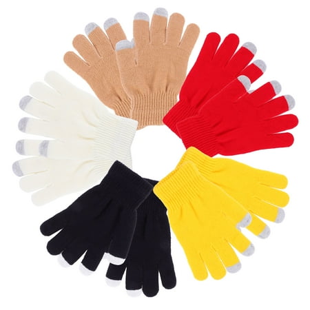 

5 Pairs Winter Warm Knitted Gloves Flexible Full Finger Gloves Woolen Gloves